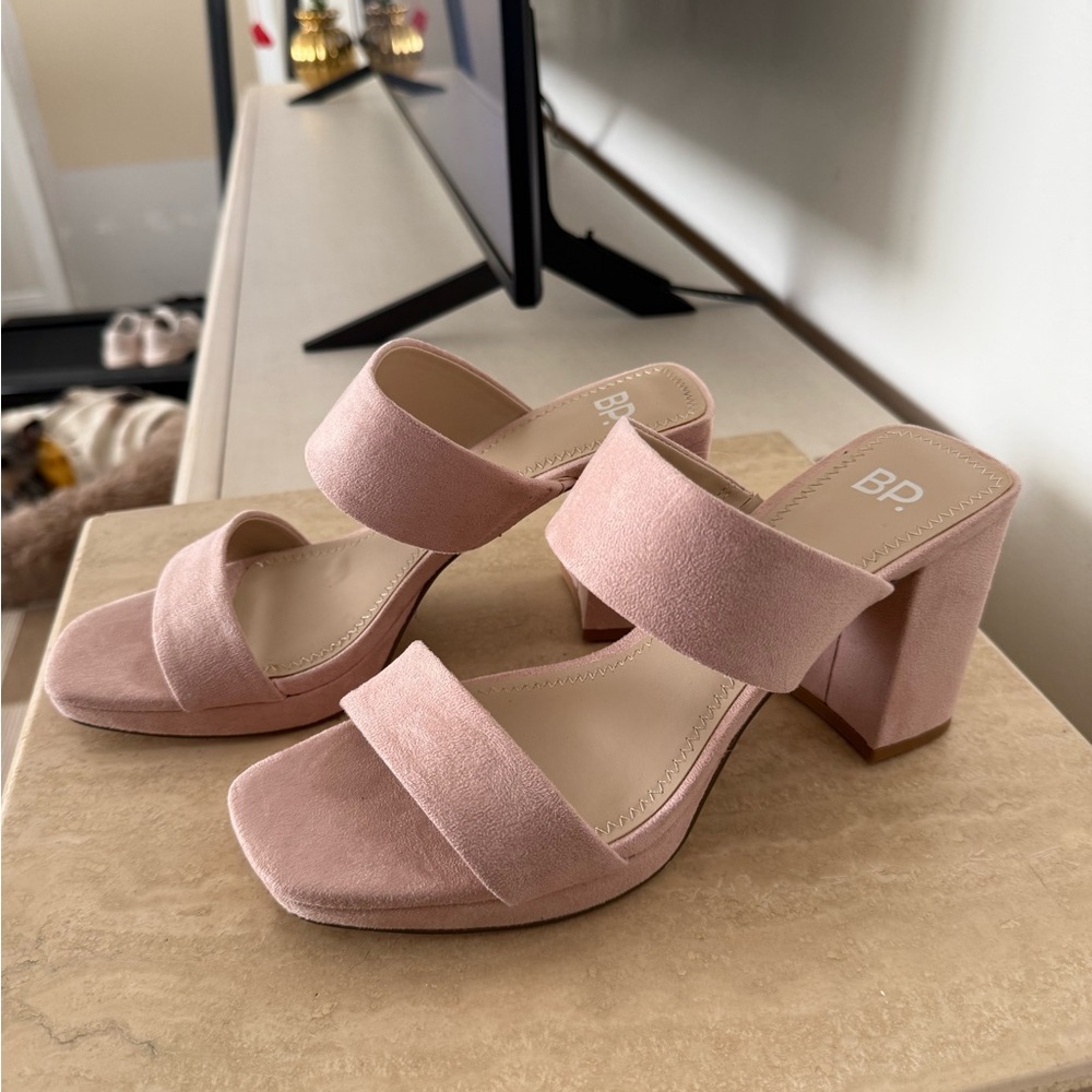 BP Pink Block Heel Sandals with Wide Straps